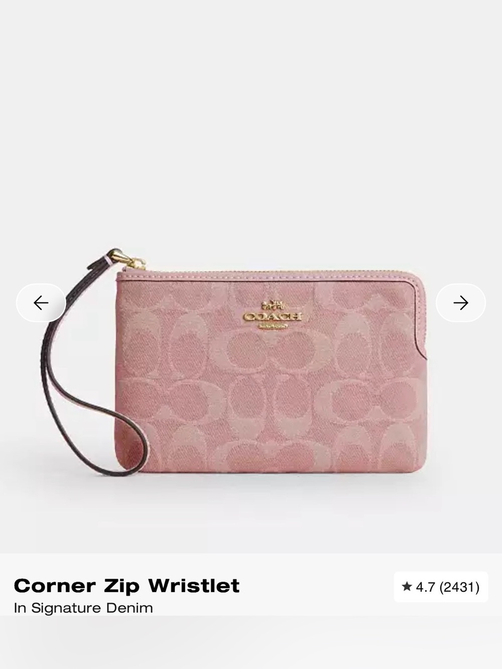 Coach Pink Signature Corner Zip Wristlet